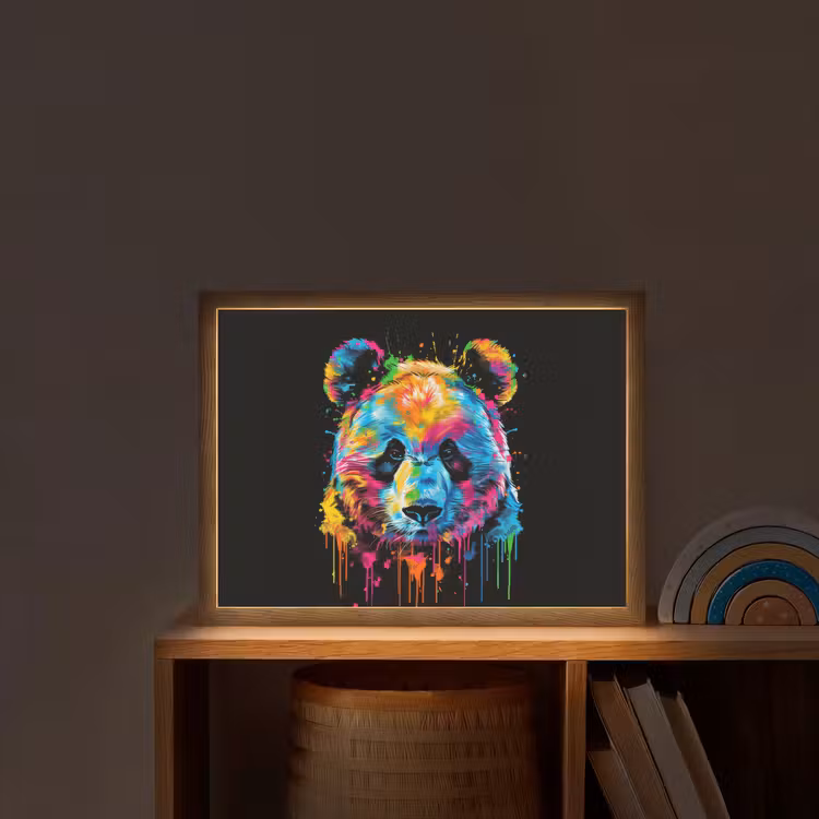 Panda - Dieren - Kleur - Verf - Zwart Light Box met batterij (Wandlamp kind) middel -sfeer1_kind