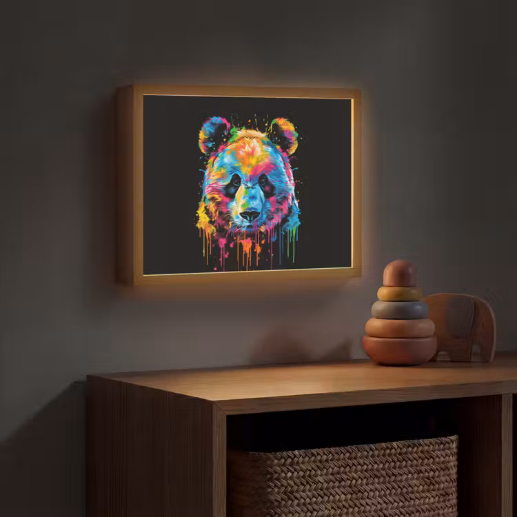 Panda - Dieren - Kleur - Verf - Zwart Light Box met batterij (Wandlamp kind) middel -sfeer5_kind