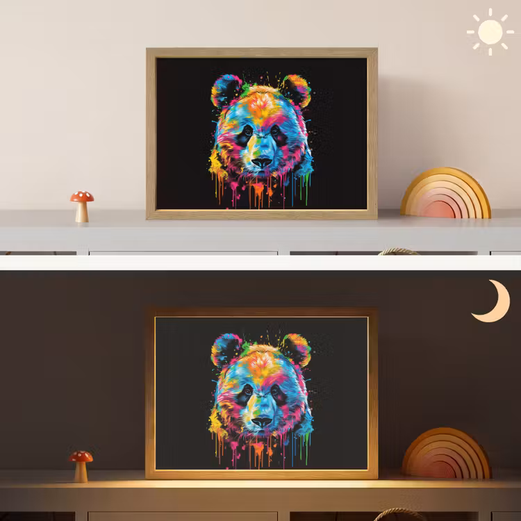 Panda - Dieren - Kleur - Verf - Zwart Light Box met batterij (Wandlamp kind) middel -sfeer3_kind