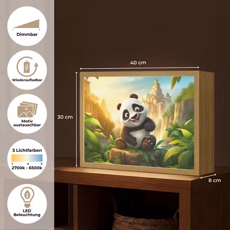Panda - Wilde dieren - Jungle - Jongens - Kinderen Light Box met batterij (Wandlamp kind) middel -USP_websiteoverzichtDE
