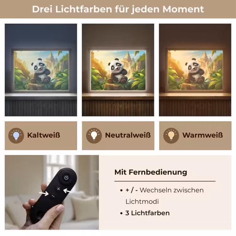 Panda - Wilde dieren - Jungle - Jongens - Kinderen Light Box met batterij (Wandlamp kind) middel -USP_lichtkleurDE
