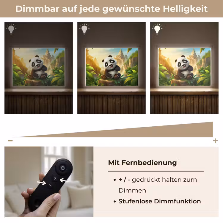 Panda - Wilde dieren - Jungle - Jongens - Kinderen Light Box met batterij (Wandlamp kind) middel -USP_dimbaarDE