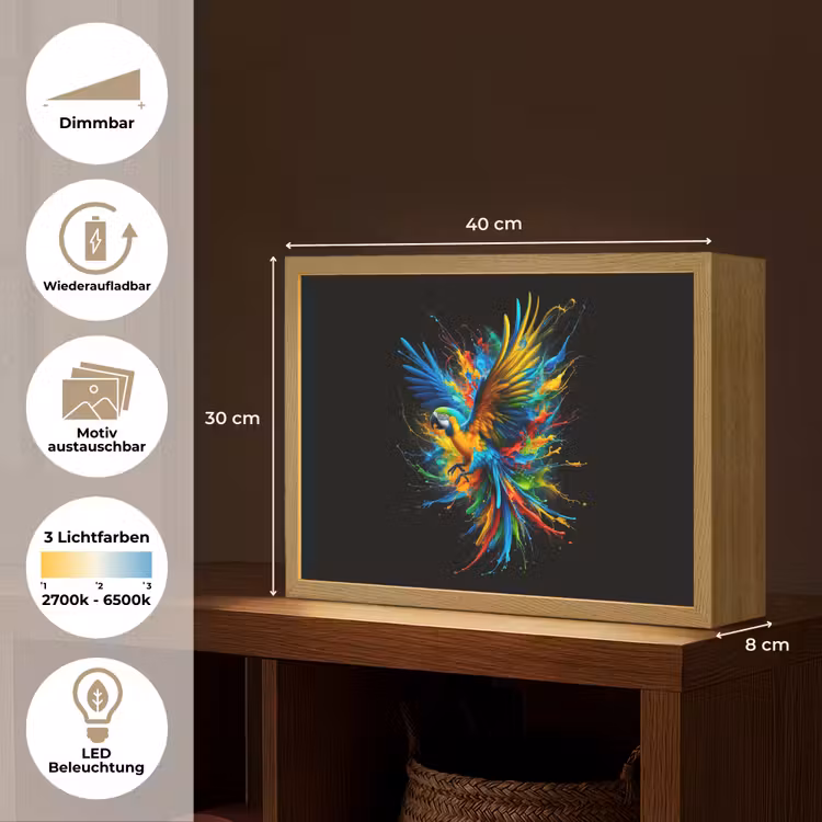Papegaai - Vogel - Dier - Kleurrijk - Verf Light Box met batterij (Wandlamp kind) middel -USP_websiteoverzichtDE
