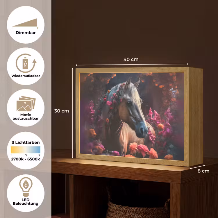 Paard - Bloemen - Paars - Oranje - Dieren Light Box met batterij (Wandlamp kind) middel -USP_websiteoverzichtDE