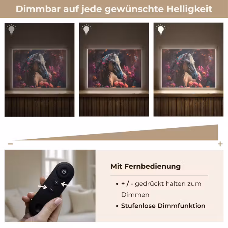 Paard - Bloemen - Paars - Oranje - Dieren Light Box met batterij (Wandlamp kind) middel -USP_dimbaarDE