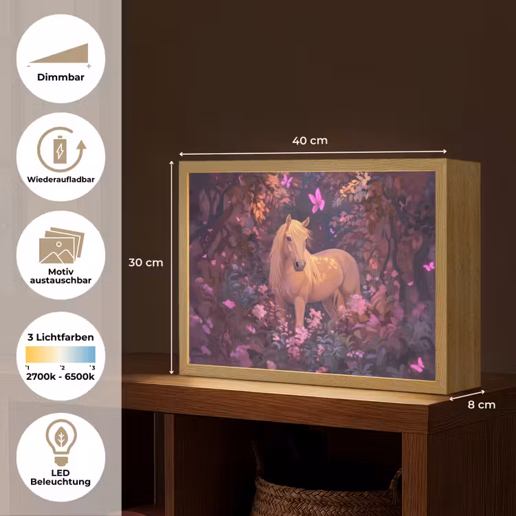 Paard - Bloemen - Paars - Vlinder Light Box met batterij (Wandlamp kind) middel -USP_websiteoverzichtDE