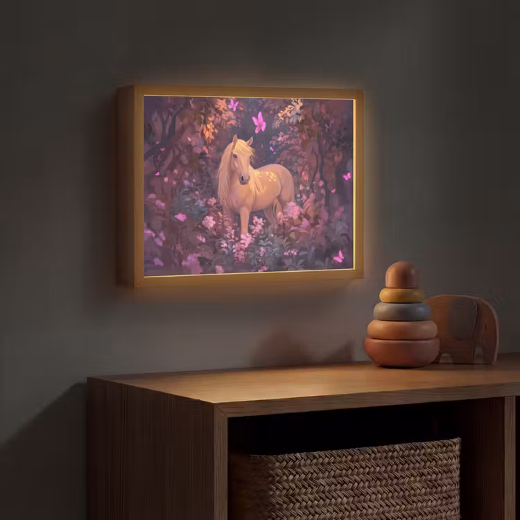Paard - Bloemen - Paars - Vlinder Light Box met batterij (Wandlamp kind) middel -sfeer5_kind