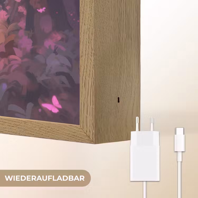 Paard - Bloemen - Paars - Vlinder Light Box met batterij (Wandlamp kind) middel -USP_websiteoplaadbaarDE