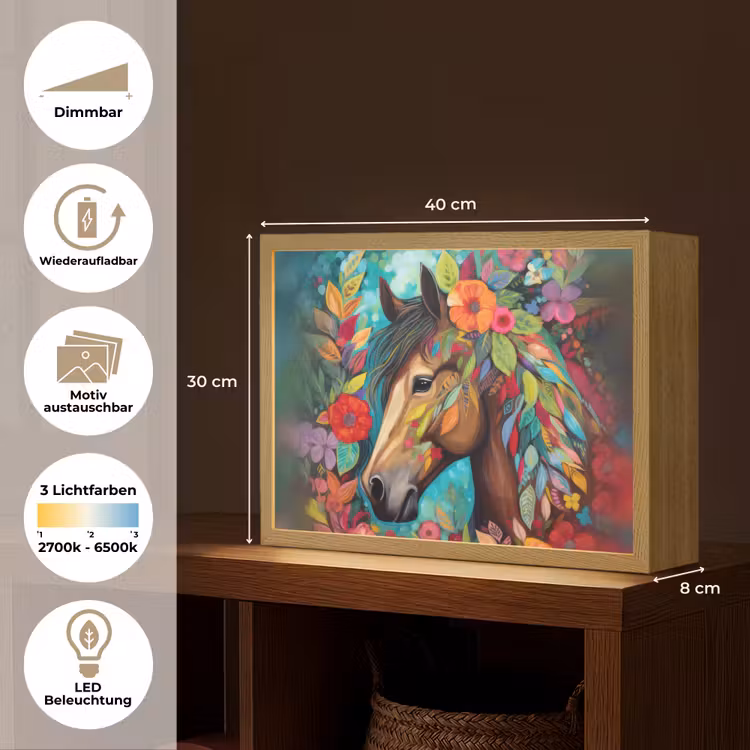 Paard - Bloemen - Schilderij - Natuur - Verf Light Box met batterij (Wandlamp kind) middel -USP_websiteoverzichtDE