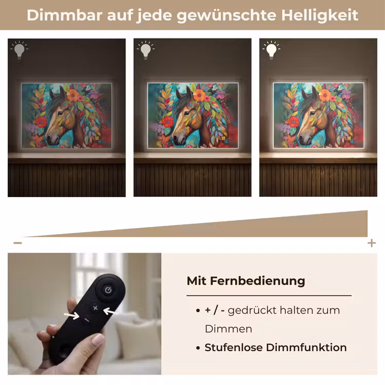 Paard - Bloemen - Schilderij - Natuur - Verf Light Box met batterij (Wandlamp kind) middel -USP_dimbaarDE