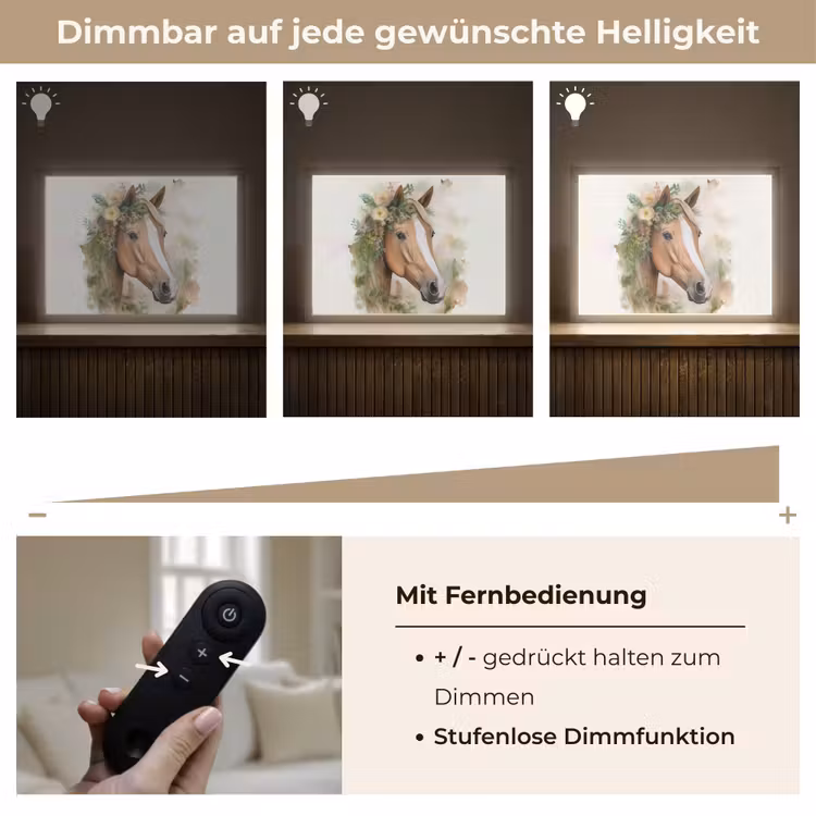 Paard - Bloemen - Natuur - Waterverf - Dieren Light Box met batterij (Wandlamp kind) middel -USP_dimbaarDE