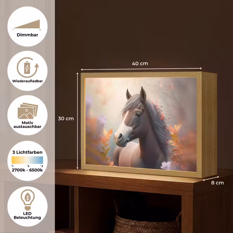 Paard - Bloemen - Natuur - Paars - Dieren Light Box met batterij (Wandlamp kind) middel -USP_websiteoverzichtDE