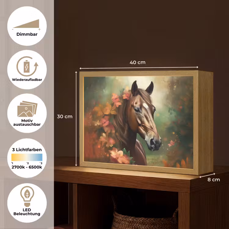 Paard - Bloemen - Natuur - Dieren - Bos - Oranje Light Box met batterij (Wandlamp kind) middel -USP_websiteoverzichtDE