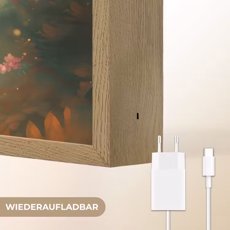 Paard - Bloemen - Natuur - Dieren - Bos - Oranje Light Box met batterij (Wandlamp kind) middel -USP_websiteoplaadbaarDE