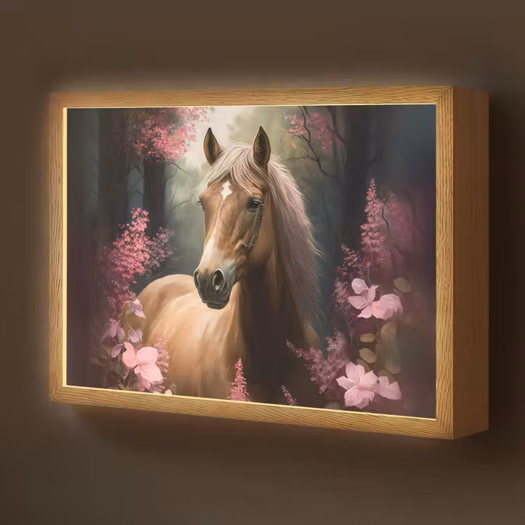 Paard - Bloemen - Roze - Natuur - Bos Light Box met batterij (Wandlamp kind) middel -z3d_website