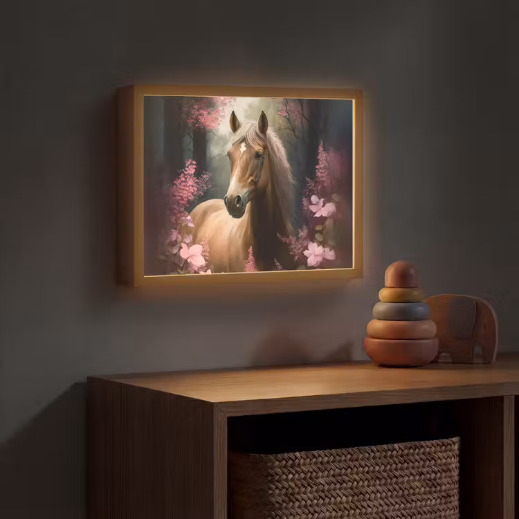 Paard - Bloemen - Roze - Natuur - Bos Light Box met batterij (Wandlamp kind) middel -sfeer5_kind
