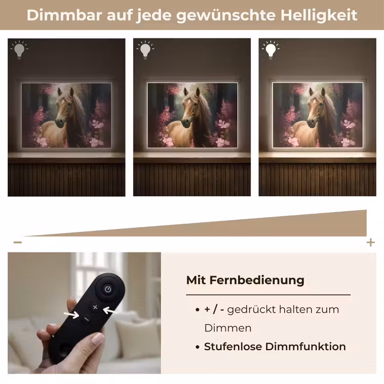 Paard - Bloemen - Roze - Natuur - Bos Light Box met batterij (Wandlamp kind) middel -USP_dimbaarDE