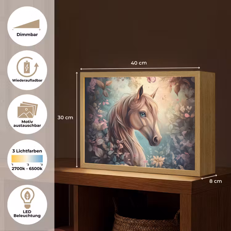Paard - Bloemen - Vlinders Light Box met batterij (Wandlamp kind) middel -USP_websiteoverzichtDE