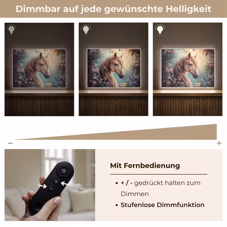 Paard - Bloemen - Vlinders Light Box met batterij (Wandlamp kind) middel -USP_dimbaarDE