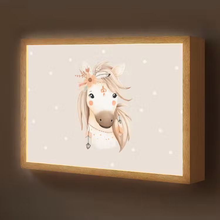 Paard - Bohemian - Pastel - Stippen Light Box met batterij (Wandlamp kind) middel -z3d_website