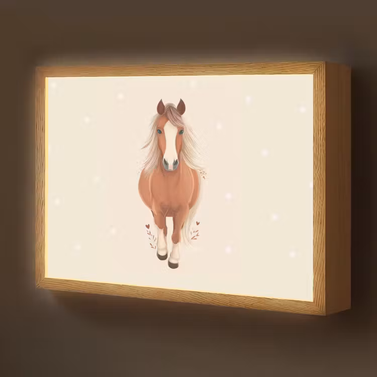 Paard - Galop - Bruin - Stippen Light Box met batterij (Wandlamp kind) middel -z3d_website