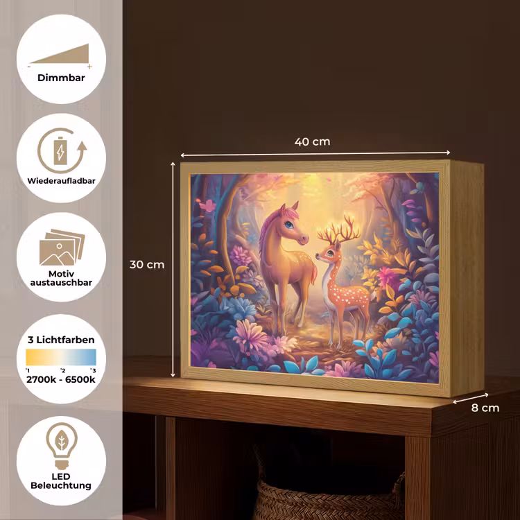 Paard - Hert - Sprookjesbos - Paars Light Box met batterij (Wandlamp kind) middel -USP_websiteoverzichtDE
