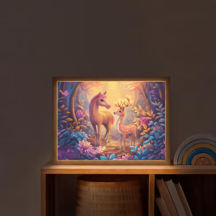 Paard - Hert - Sprookjesbos - Paars Light Box met batterij (Wandlamp kind) middel -sfeer1_kind