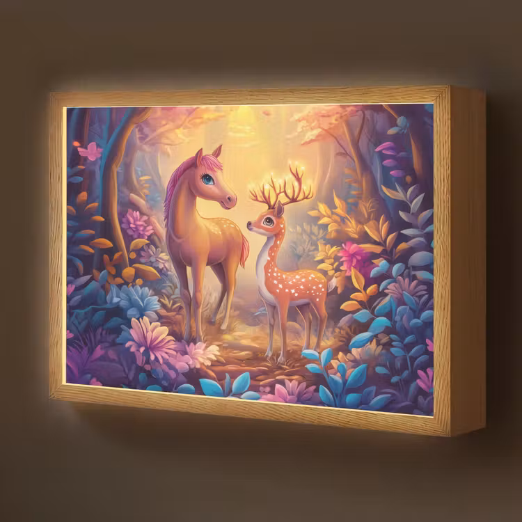 Paard - Hert - Sprookjesbos - Paars Light Box met batterij (Wandlamp kind) middel -z3d_website