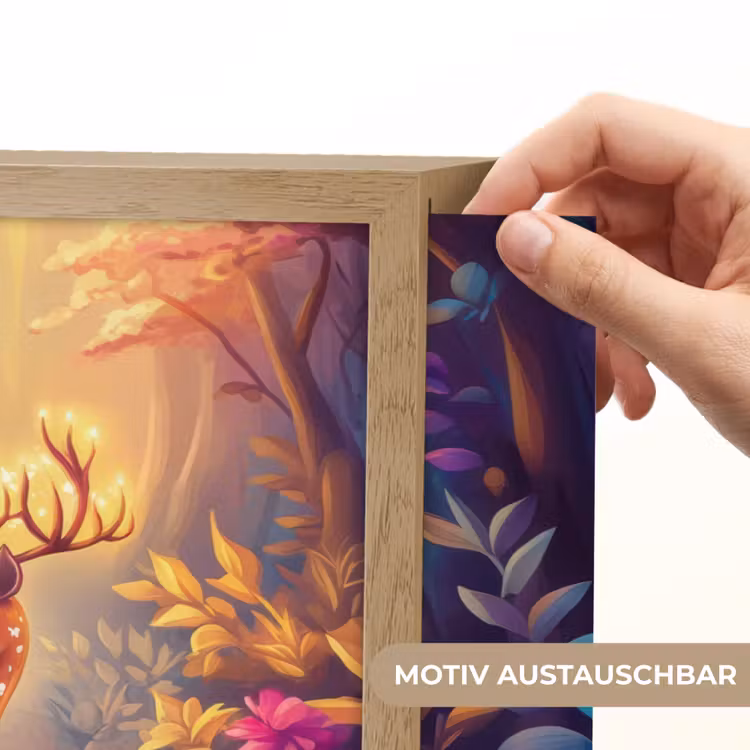 Paard - Hert - Sprookjesbos - Paars Light Box met batterij (Wandlamp kind) middel -USP_websiteprintDE