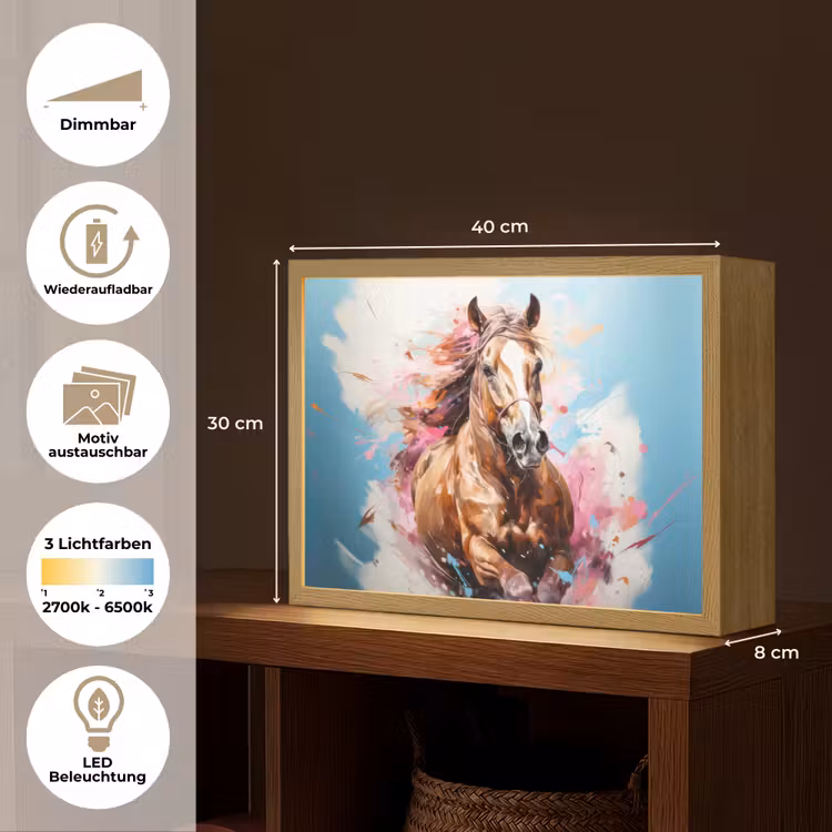 Paard - Meisjes - Blauw - Roze Light Box met batterij (Wandlamp kind) middel -USP_websiteoverzichtDE