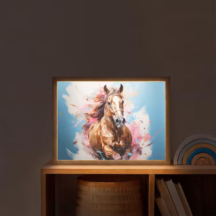 Paard - Meisjes - Blauw - Roze Light Box met batterij (Wandlamp kind) middel -sfeer1_kind