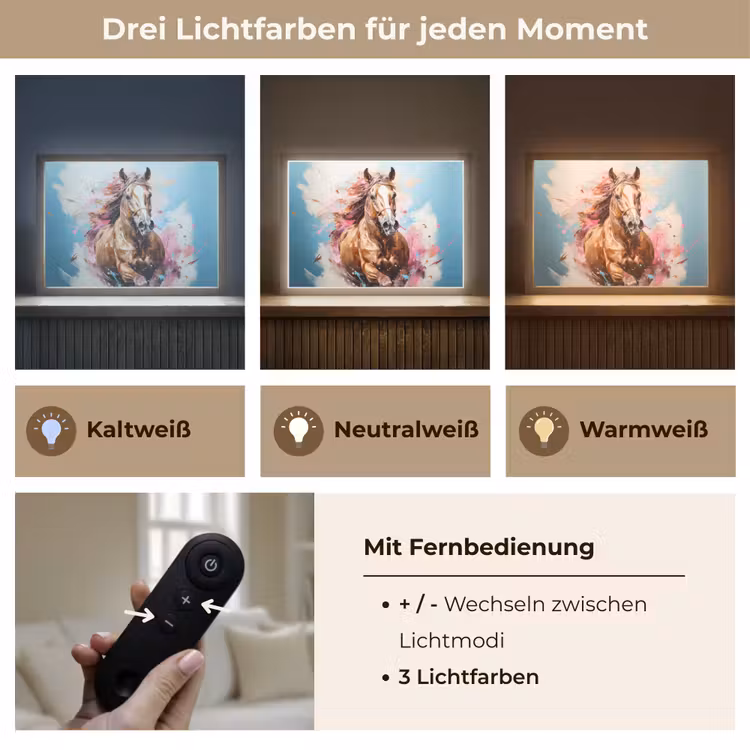 Paard - Meisjes - Blauw - Roze Light Box met batterij (Wandlamp kind) middel -USP_lichtkleurDE