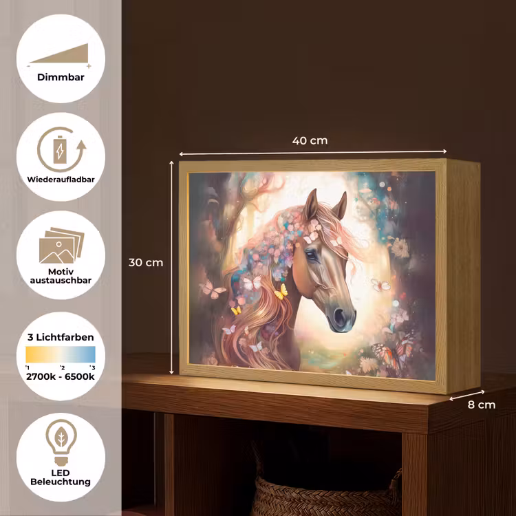 Paard - Natuur - Bloemen - Vlinders - Bos Light Box met batterij (Wandlamp kind) middel -USP_websiteoverzichtDE