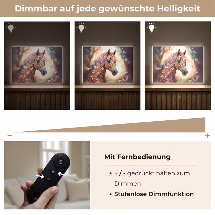 Paard - Natuur - Bloemen - Vlinders - Bos Light Box met batterij (Wandlamp kind) middel -USP_dimbaarDE