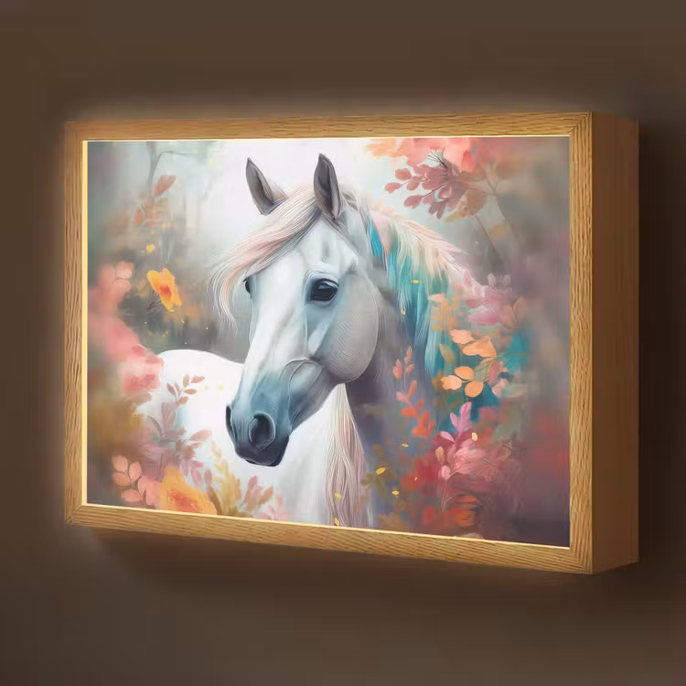 Paard - Natuur - Bloemen - Dieren - Bos Light Box met batterij (Wandlamp kind) middel -z3d_website