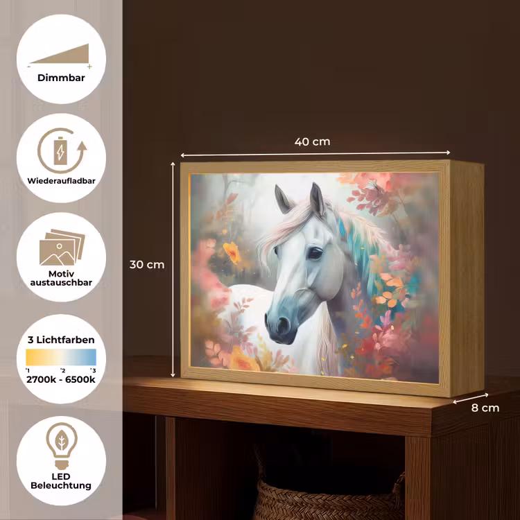 Paard - Natuur - Bloemen - Dieren - Bos Light Box met batterij (Wandlamp kind) middel -USP_websiteoverzichtDE
