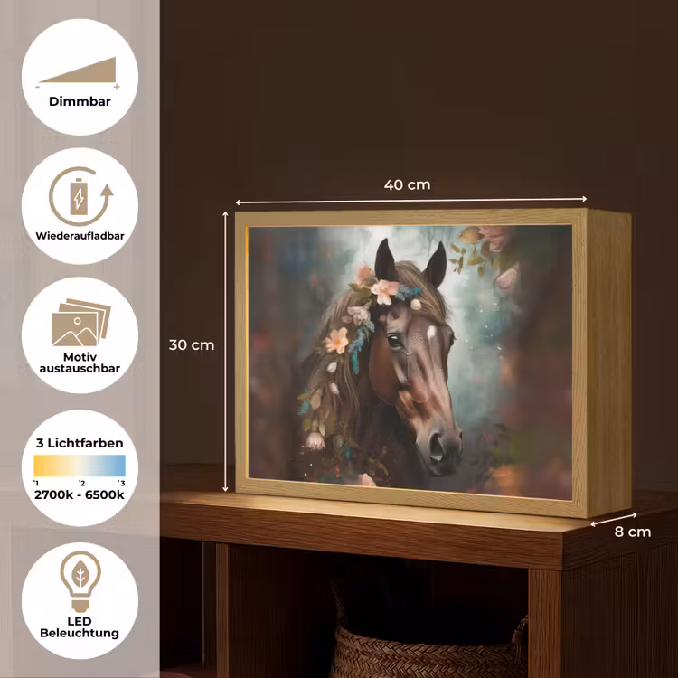 Paard - Natuur - Bloemen - Dieren - Bos Light Box met batterij (Wandlamp kind) middel -USP_websiteoverzichtDE
