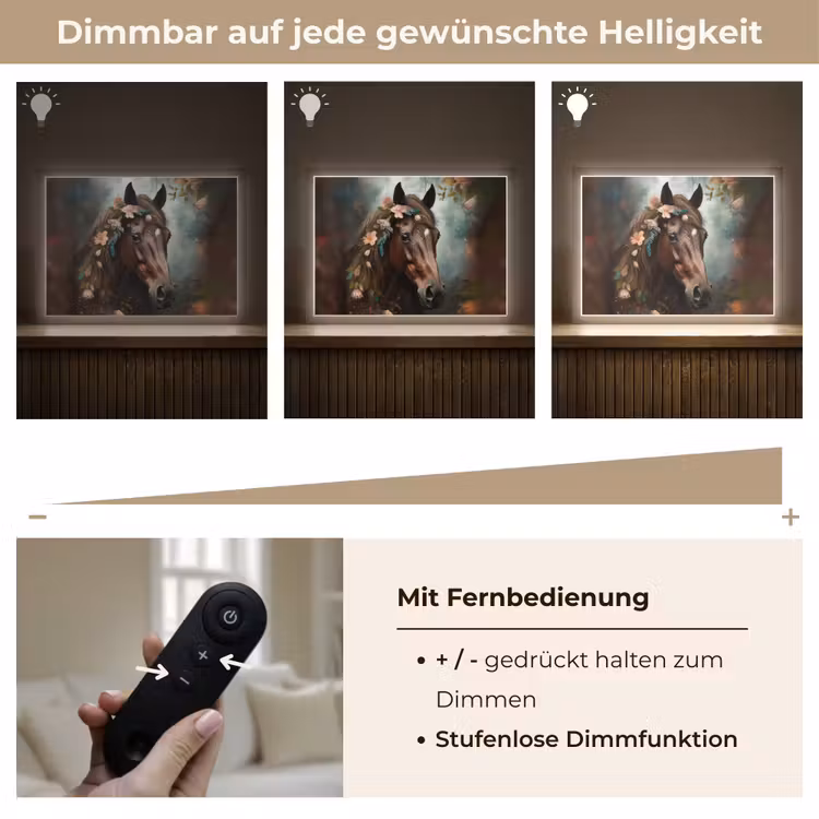Paard - Natuur - Bloemen - Dieren - Bos Light Box met batterij (Wandlamp kind) middel -USP_dimbaarDE