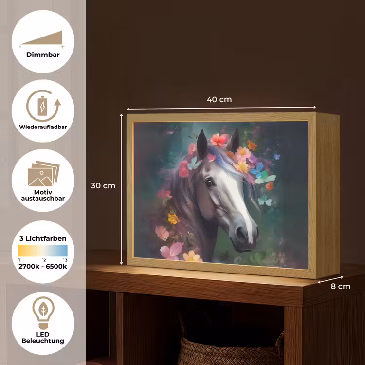 Paard - Natuur - Bloemen - Bos - Dieren Light Box met batterij (Wandlamp kind) middel -USP_websiteoverzichtDE