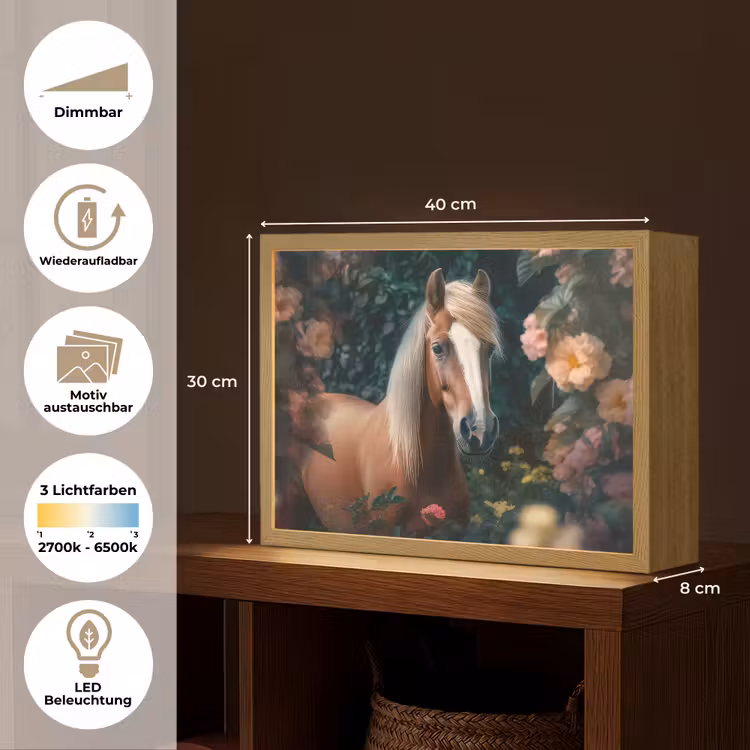 Paard - Natuur - Bloemen - Bos - Dieren Light Box met batterij (Wandlamp kind) middel -USP_websiteoverzichtDE