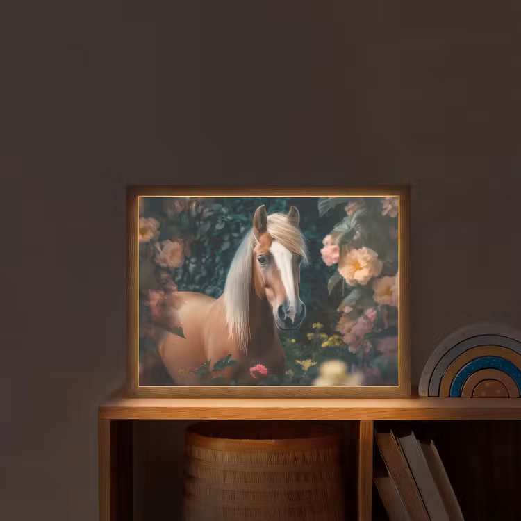 Paard - Natuur - Bloemen - Bos - Dieren Light Box met batterij (Wandlamp kind) middel -sfeer1_kind
