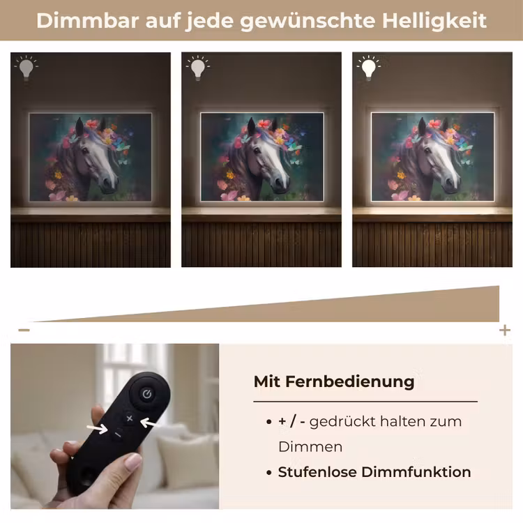Paard - Natuur - Bloemen - Bos - Dieren Light Box met batterij (Wandlamp kind) middel -USP_dimbaarDE