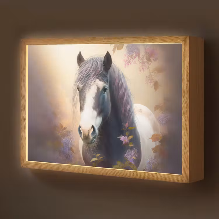 Paard - Natuur - Dieren - Bloemen - Paars Light Box met batterij (Wandlamp kind) middel -z3d_website