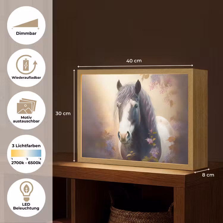 Paard - Natuur - Dieren - Bloemen - Paars Light Box met batterij (Wandlamp kind) middel -USP_websiteoverzichtDE