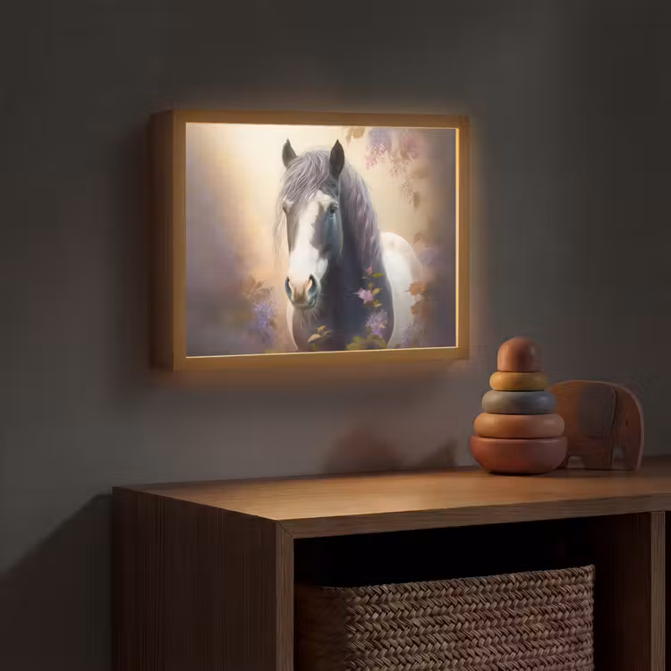 Paard - Natuur - Dieren - Bloemen - Paars Light Box met batterij (Wandlamp kind) middel -sfeer5_kind