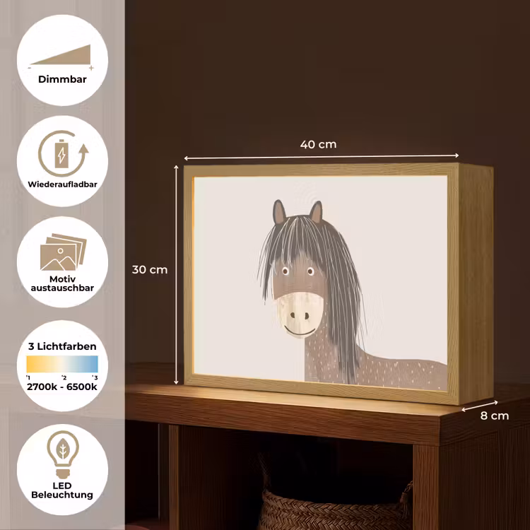 Paard - Dier - Pastel kleuren - Paarden Light Box met batterij (Wandlamp kind) middel -USP_websiteoverzichtDE