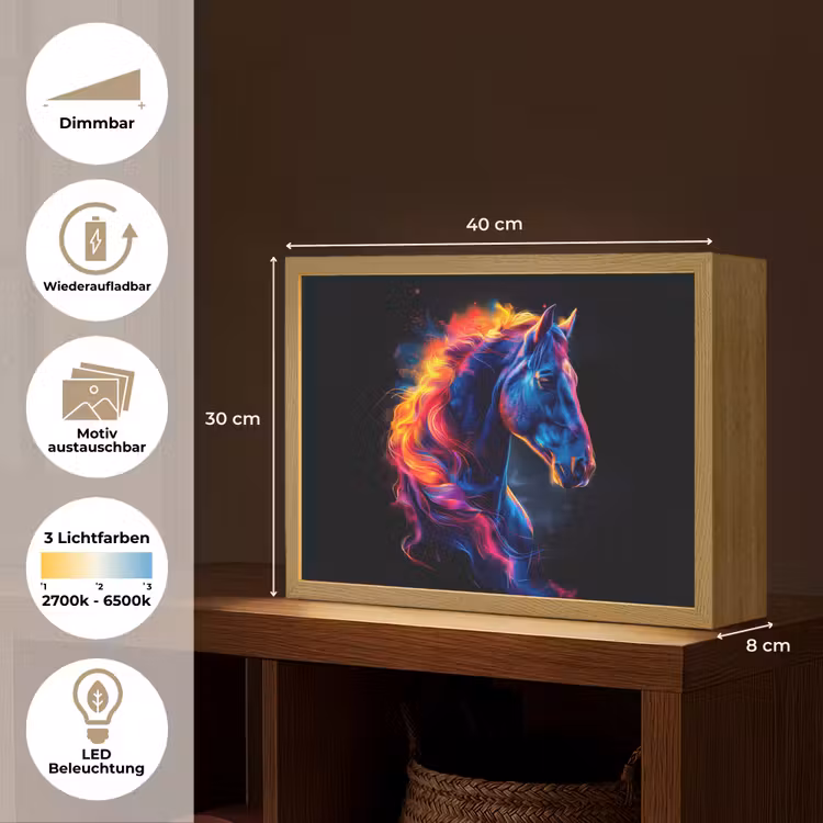 Paard - Dier - Rook - Zwart - Kleuren Light Box met batterij (Wandlamp kind) middel -USP_websiteoverzichtDE