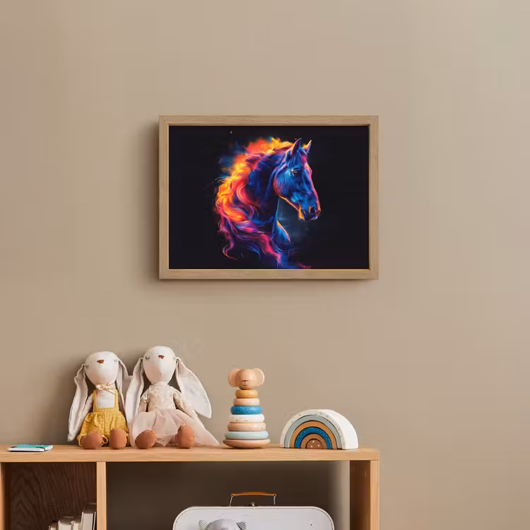 Paard - Dier - Rook - Zwart - Kleuren Light Box met batterij (Wandlamp kind) middel -sfeer2_kind
