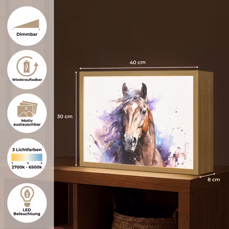 Paard - Dieren - Meisjes - Paars - Bruin Light Box met batterij (Wandlamp kind) middel -USP_websiteoverzichtDE