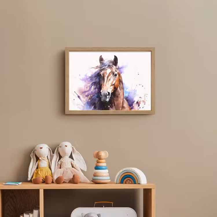 Paard - Dieren - Meisjes - Paars - Bruin Light Box met batterij (Wandlamp kind) middel -sfeer2_kind